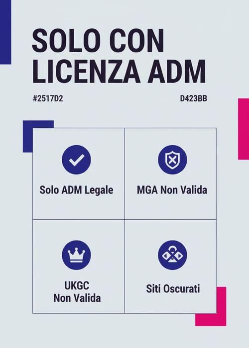 Icone stilizzate di bandiere europee e simbolo ADM, a indicare la legalità dei casinò online in Italia
